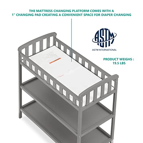 Dream On Me Emily Changing Table In Steel Grey, Comes With 1" Changing Pad, Features Two Shelves, Portable Changing Station, Made Of Sustainable New Zealand Pinewood #TOP5