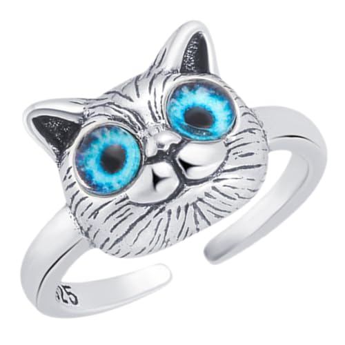 WHZHDMA Shape Adjustable Finger Women Cute Open Ring Jewelry Charming Vintage Eyed Cat Present for Special Occasions