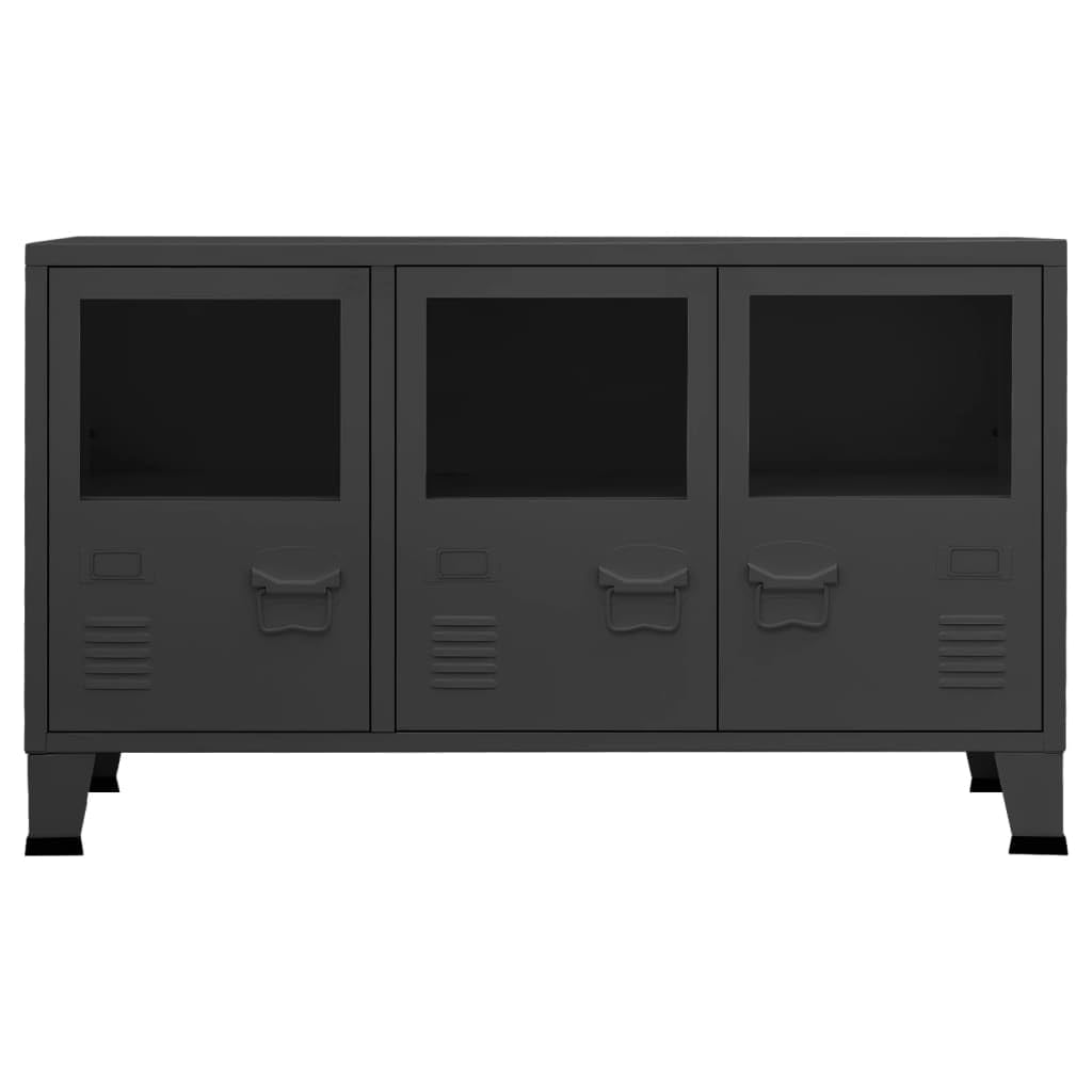 Genérico Aparador Industrial Metal y Vidrio Gris Antracita 105x35x62 cm,Armarios y Almacenamiento,Aparadores-339610