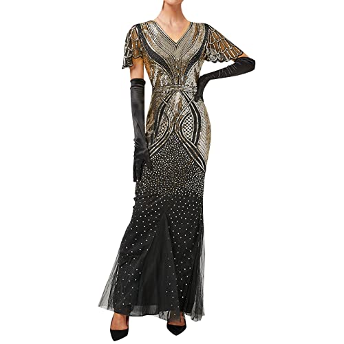 Beudylihy Damen Abendkleider Pailletten Cocktail Festival Hochzeit Cocktailkleider für Damen 1920s Charleston Kleid Damen Knielang Cocotail Party Kleid 20er Jahre Flapper Damen Gatsby Kostüm Kleid Cover