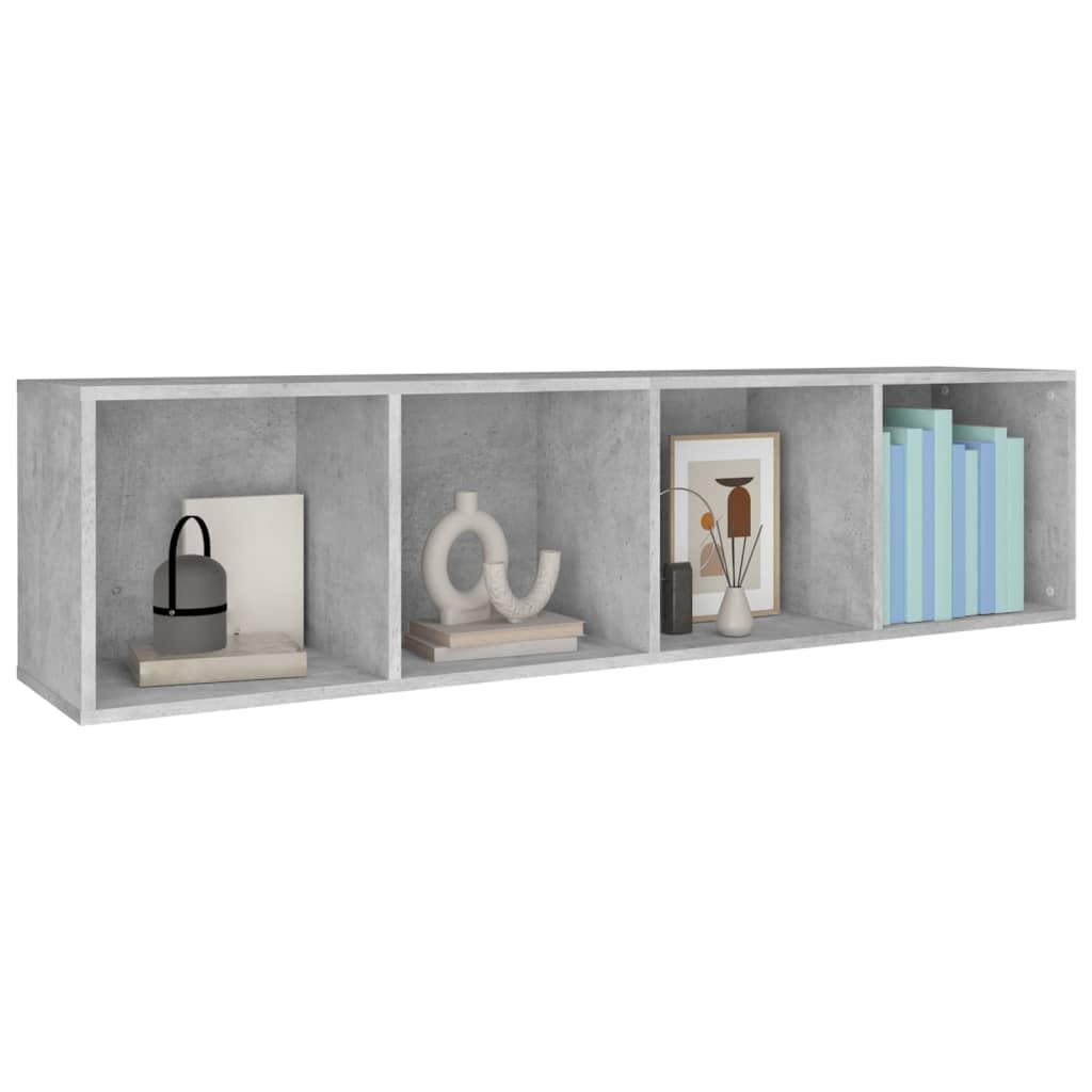 Bibliothek mit 4 Fächern, Betongrau, 36 x 30 x 143 cm, Holz | Horizontale Verwendung als TV-Schrank, einfach zu montieren, Reinigung mit feuchtem Tuch, vielseitig im Wohnzimmer