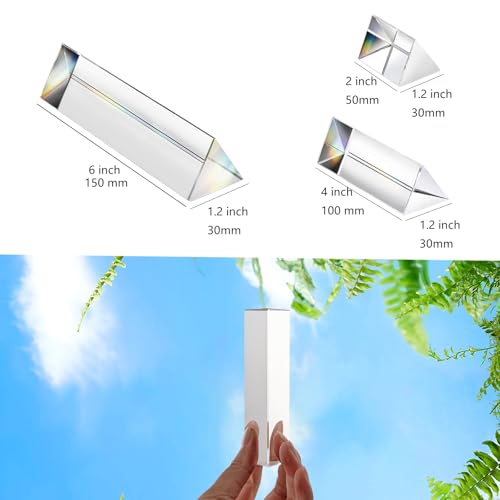 Image of 3pc Crystal Prisms Set 2 inch 4 inch 6 inchLengths Equilateral Crystal Triangular Optical Glass Prism Teaching Refracted Light Spectrum Physics Rainbow Maker Photography Props