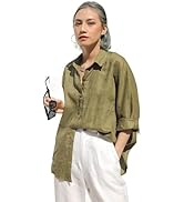 wearVAST Classic Linen Relaxed Shirt Womens Collar Long Sleeves Shirt Tunic