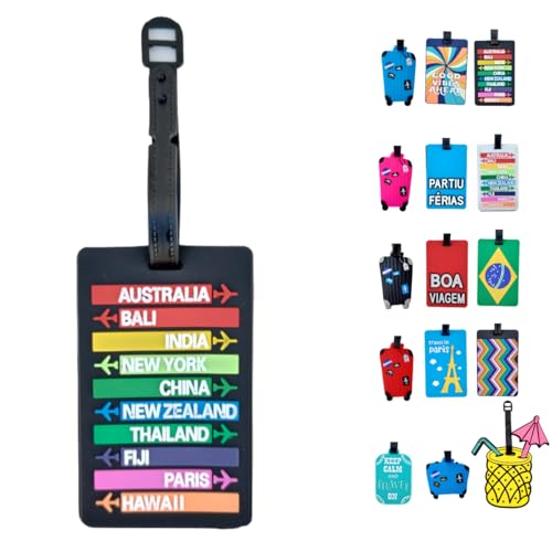Identificador de Bagagem Tag de Mala Férias Avião Etiqueta de Silicone Premium (DEST. PRETA, TAG)