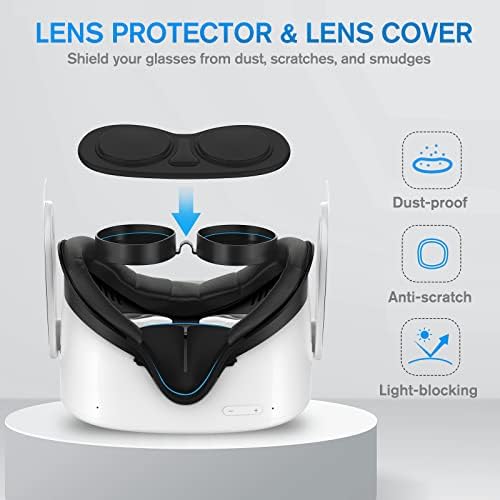 SUPERUS Facial Interface Bracket for Oculus/Meta Quest 2 with 2 Customized Face Pad Replacements, Anti-Light Nose Pad, Lens Protector, and Glasses Spacer Comfort 7-in-1 Accessories Kit (Black)