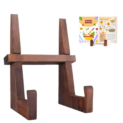 Geoyien Kochbuchhalter, Kochbuchständer, Bücherständer, Kochbuchhalter Holz, Buchhalter Holz, Kochbuchhalter aus Holz für Präsentationsständer, Bauernhaus Kochbuchständer zum Freihändigen Lesen, Braun