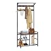 HOMEKOKO Coat Rack Shoe Bench, Hall Tree Entryway Storage Bench, Wood Look Accent Furniture with Metal Frame, 3-in-1 Design