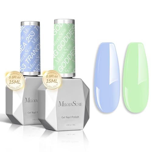 Image of MelodySusie Thick Gel Nail Polish Set- 2 Pcs 15ML Baby Blue & Macaron Green Gel Polish Set Soak Off UV LED Christmas Gift for Women Nail Art Manicure Salon DIY Nail Design Decoration at Home