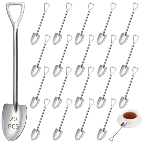 yeeplant Juego de 20 mini cucharas de pala, 6 x 1.3 pulgadas, acero inoxidable, espresso pulido, postre y cucharas de helado