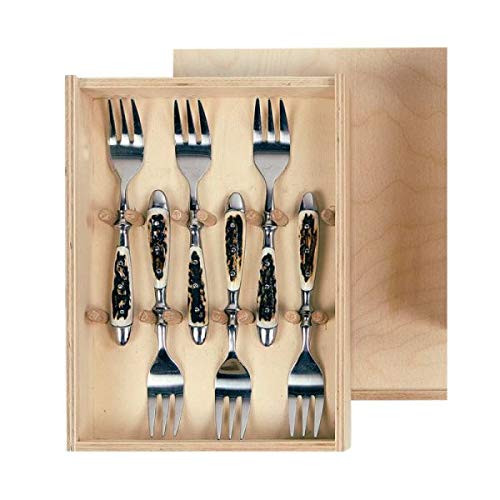 Set de 6 fourchettes dessert avec de du vraie bois de cerf. chasse. 173401