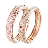 UJOY Colors Handcraft Jewelry Cloisonne Bracelet Enamel Hollowed Flower Bird Spring Hinged Womens Bangles Gifts Box 88A11-55C49 Cream Pink
