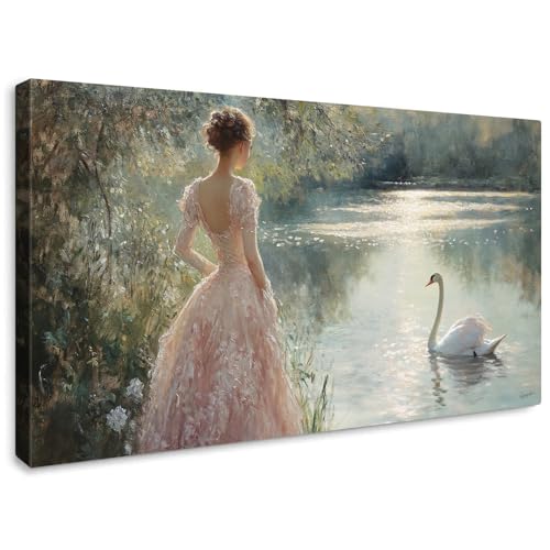 GRALALA Vintage Lady and Swans Canvas Wall Art Beautiful Woman