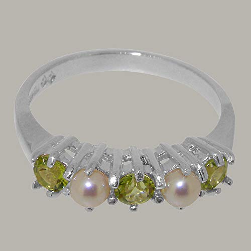 925 Sterling Silver Natural Peridot & Cultured Pearl Womens Eternity Ring - Size 9 #TOP4