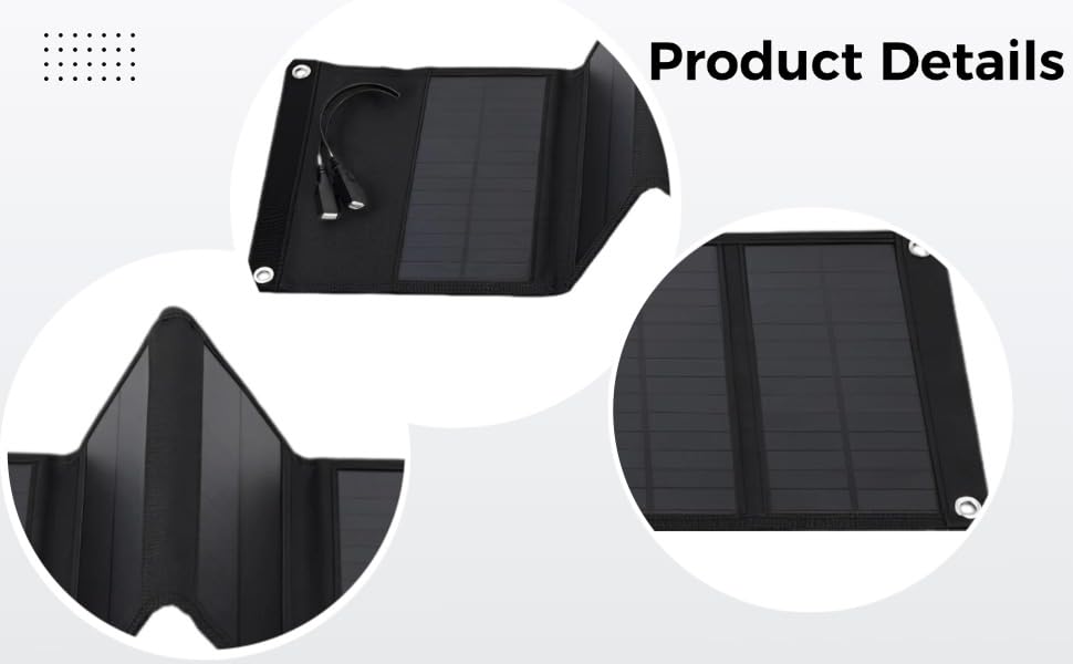 Cargador solar portátil de 10W para camping con doble salida USB de 5V y panel plegable 5
