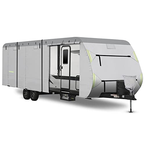 Gotruth Upgraded Travel Trailer Cover, Extra-Thick 600D Top Waterproof Rv Cover Fits 26'1" - 28'6", Windproof Camper Cover With Tongue Jack Cover, Tire Covers, Gutter Covers, Zippered Doors #TOP6