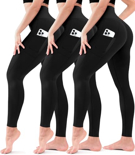 3 Pack Leggings for Women High Waisted - No See Through Tummy Con...