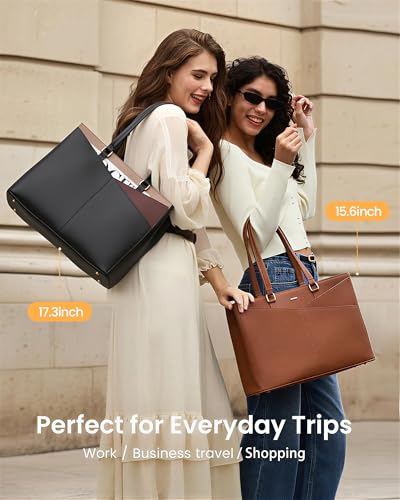 Image of LOVEVOOK Laptop Bag for Women 17.3 Inch Tote Bags Waterproof Leather Briefcase Computer Women Business Office Work Bag,Black /Coffee /Light Brown