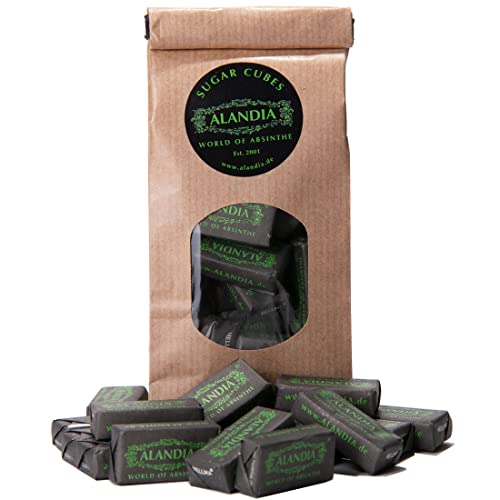 Absinth Zubehör Set von ALANDIA | 2X Gläser mit Reservoir | 2X Löffel aus Edelstahl | 1x Zuckerwürfel