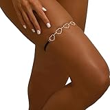 Shining Rhinestones Heart Thigh Chain Summer Beach Festival Rave Heart Leg Chain Adjustable Elastic Heart Thigh Body Chain Jewelry for Women Party (Gold)