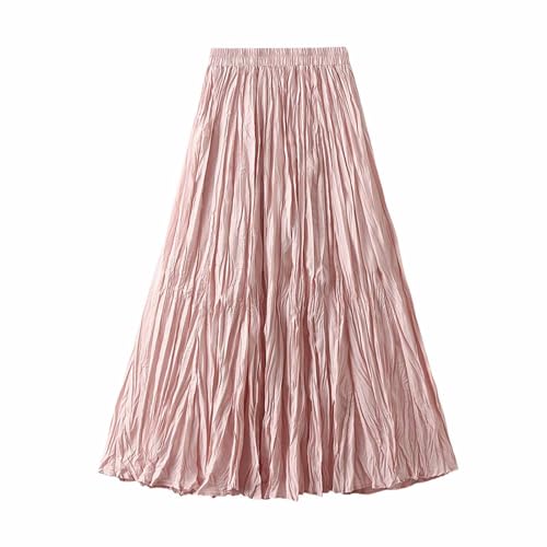 Flowy Pleated Long Maxi Skirts for Women Elastic High Waisted Vintage Summer Skirt Solid Color A Line Dress
