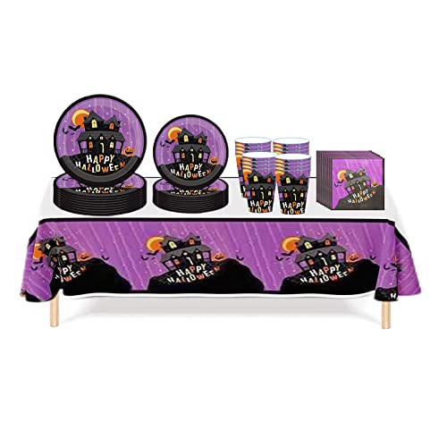Set Vajilla Desechable para Halloween 16 Invitados,Morado Platos Desechables Servilletas Vasos Papel Plásticos Mantel Decoración de Mesa,Vajilla Desechable Biodegradable para Fiesta Halloween Set Vajilla Desechable para Halloween 16 Invitados,Morado Platos Desechables Servilletas Vasos Papel Plásticos Mantel Decoración de Mesa,Vajilla Desechable Biodegradable para Fiesta Halloween