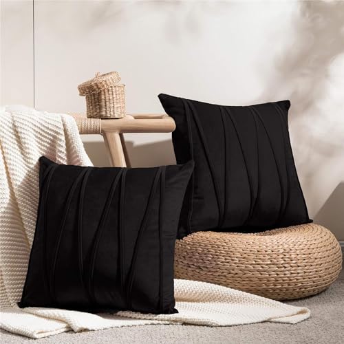 Image of Amazon Brand - Umi Decorative Striped Throw Pillow Covers 14 X 14 Inch,Soft Solid Velvet Pillow Covers Cushion Case with Zigzag Pattern for Sofa Bedroom 35 X 35 Cm (Pack of 2) Black