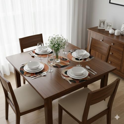 Image of Decorative Round Placemats for Dining Table (15 Inch, Set of 4) | Elegant Doilies & Table Mats | Washable, Non-Slip, Heat Resistant, Kitchen & Living Room| Floral (Light org, Set of 4)