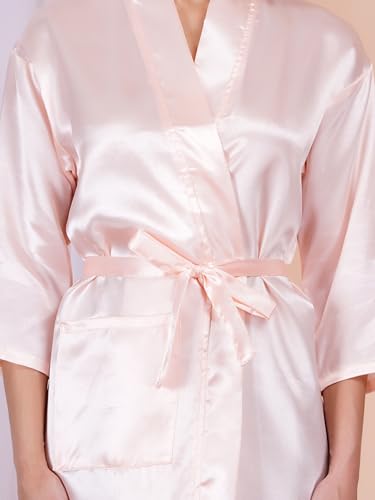 Image of Premium Satin Fullsleeve Bathrobe Solid Print Lightweight & Comfortable Loungewear Robe