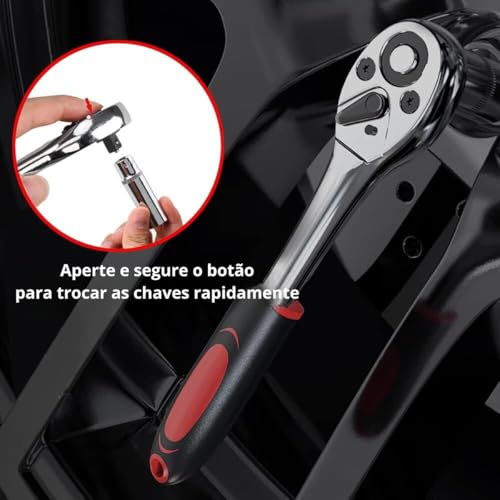 Kit 46 Chave de Catraca Reversível Com Maleta Ferramentas Jogo De Chave Allen Torx 46 Soquetes 1/4 C