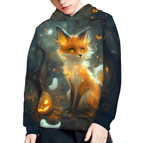 Unisex Kids Halloween Hoodie Boy Girl Cute Fox Print Hooded Pullover Pocket Sweatshirt3