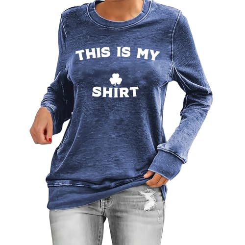 Sudadera de manga larga con cuello redondo para mujer, suéter de trébol irlandés de la suerte, suéter de trébol para mujer, camiseta de manga larga, trajes de festival, camisas de desfile, 2#Azul, 5XL