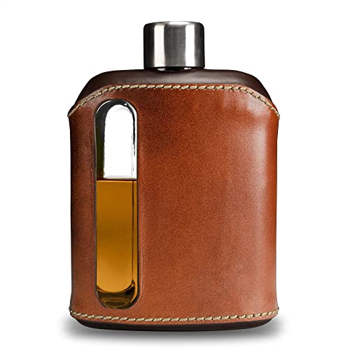 Ragproper Modern Glass Hip Flask For Whiskey And Spirits (Double Shot 240Ml, Leather Dark & Tan) #TOP28