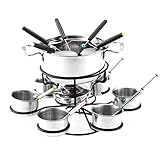 Yusheng Juego de fondue de acero inoxidable, para queso, fondue, estufa de alcohol, queso, chocolate, helado, queso, quemador con marco de horno, 6 cuencos, 6 cucharas y 6 tenedores