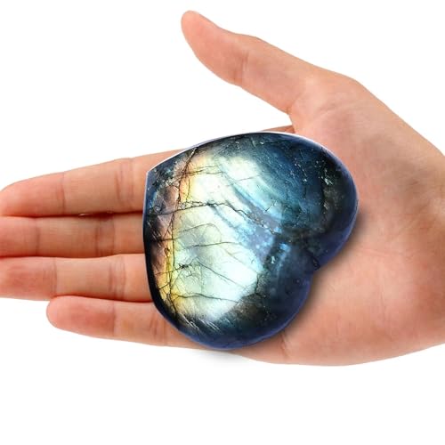Heart Crystal Stones Healing Crystal Palm Polished Love Shaped Gemstones Blue Labradorite Heart Rock Meditation Gift 0.4-0.6Pounds