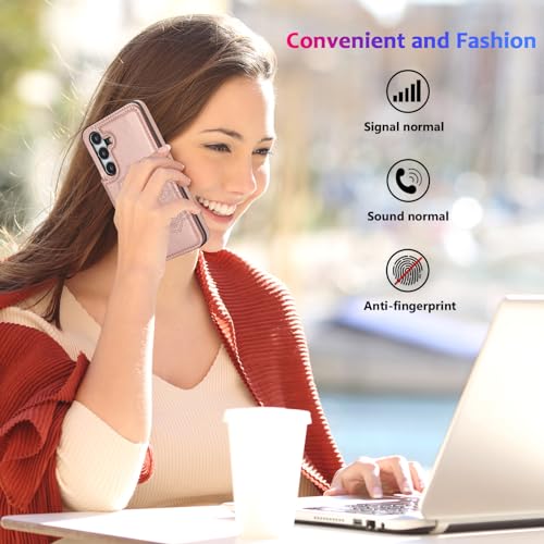 Étui en cuir or rose floral pour Samsung S25+ Plus aux finitions soignées