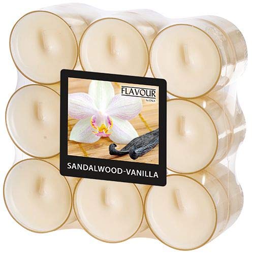 Gala "Flavour by GALA" Duftlichte Ø 38 mm, 24 mm elfenbein - Sandalwood-Vanilla in Polycarbonathülle 96980 Teelichte Duftkerzen, 108 Stück