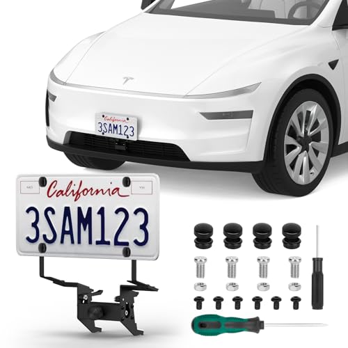 2026 Upgraded Lockable No Drill Front License Plate Holder for Model Y Juniper License Plate Mount Kit with Anti-Theft Design for Tesla Model Y Juniper Accessories No Block Bumper Camera Visibility