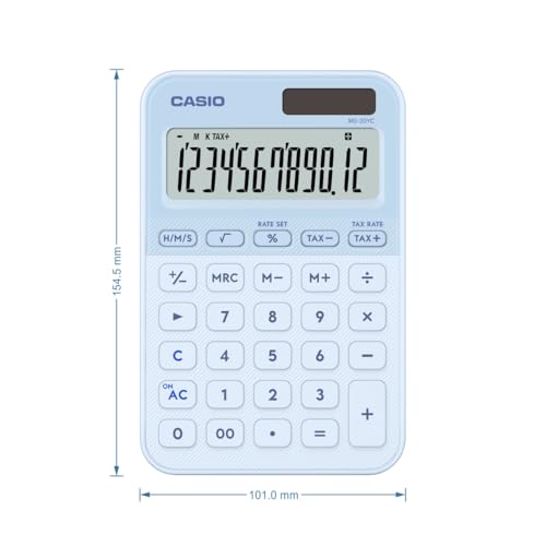 Image of Casio MS-20YC Stylish and Colourful 12-Digit Mini Desktop Tax Calculator, Light Blue