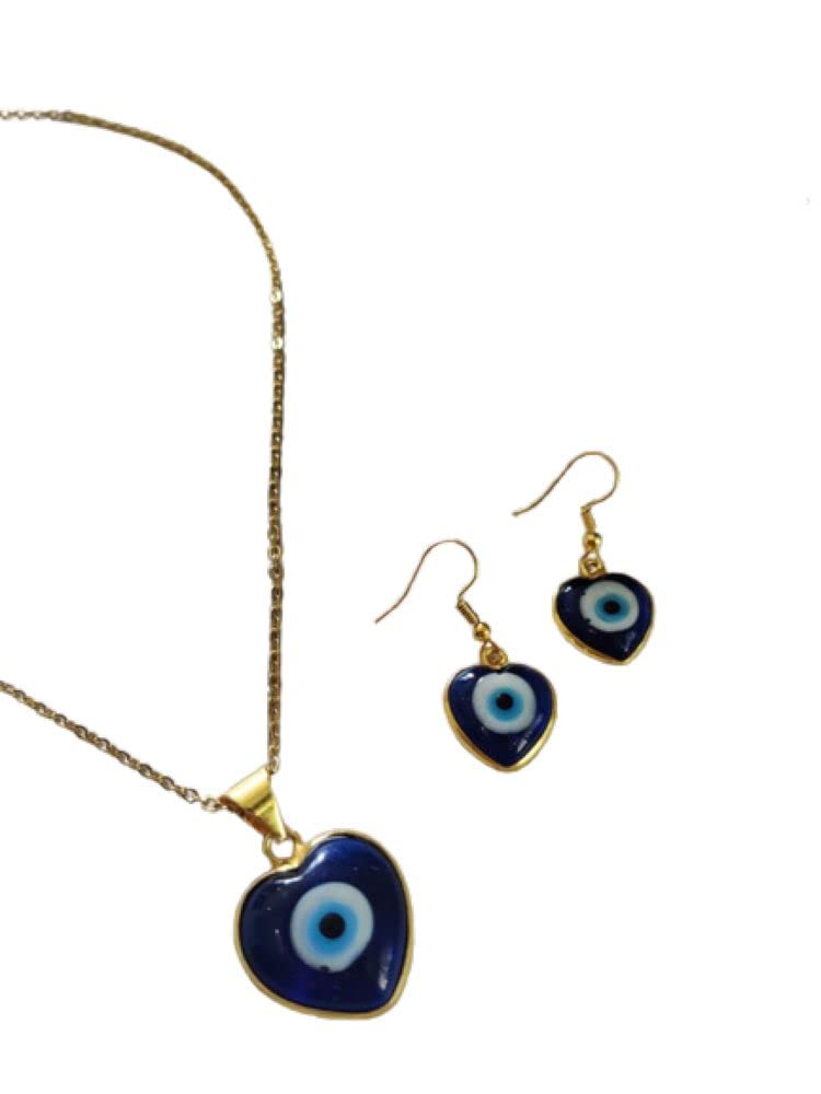 Septreize Evil Eye Gold And Blue Pendant Necklace And Earring Set (Er-Evey-Set-001)