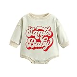 FYBITBO Infant Baby Christmas Outfit Boy Girl Oversized Romper Sweatshirt Onesie Long Sleeve Fall Winter Christmas Clothes (Beige-Santa Baby Romper, 3-6 Months)