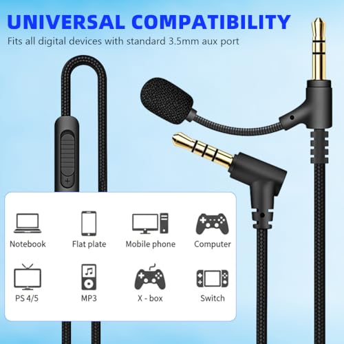 Image of ZORBES Microphone Cable for Headphones 3.5mm Audio Cable, 1.5m Replacement 3.5mm Headset Cable with Inline Mic, Braided Audio Cord with Volume Control for Headphones, PC, Laptop, Phone