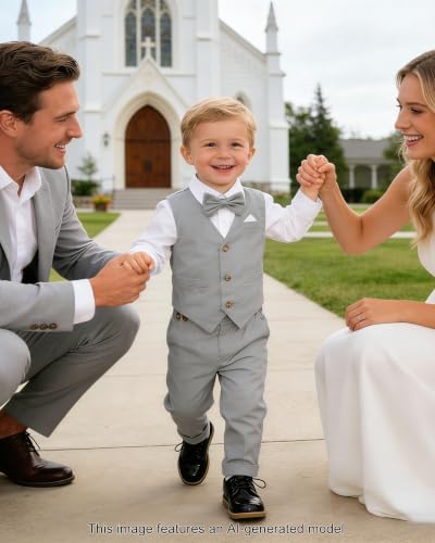 Image of SANGTREE Boys Suit Cotton Linen Formal Set Baby Boy Dress Clothes Gentleman Wedding Ring Bearer Outfits, 3 Months - 9 Years