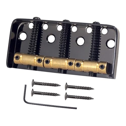 Bass Bridge with Screws, Professional, Lightweight with Brass Saddles, Fixed Bridge for Bass Electric Guitars Replace, Black