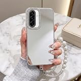 BEENTRYS Cover Specchio per Samsung Galaxy A36 / A56 / A37,Trasparente Glitter Bracciale Polso Perle Donna Ragazza Fotocamera Strass Sottile TPU Antiurto Protettiva Custodia-Argento