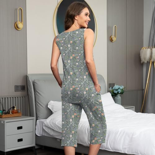 Image of Findsweet Women Pajamas Sets Loungewear Soft Sleepwear Two Piece Summer Sleeveless Pjs Tank Top Pants with Pocket S-4XL