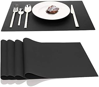 JYKJ Large Silicone Place Mats, Table Placemats Countertop Protection, Heat Resistant, Non Slip, Thick, Nonstick Pastry Mats, for Kitchen Dining Baby Kid,17.7 x 12.6 Inch, Set of 4 (Black)