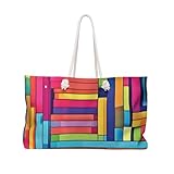 Bolsa de fin de semana con patrón geométrico colorido de vidrieras | Bolsa de viaje arcoíris | Regalos para mamá, Múltiple, 24' × 13'