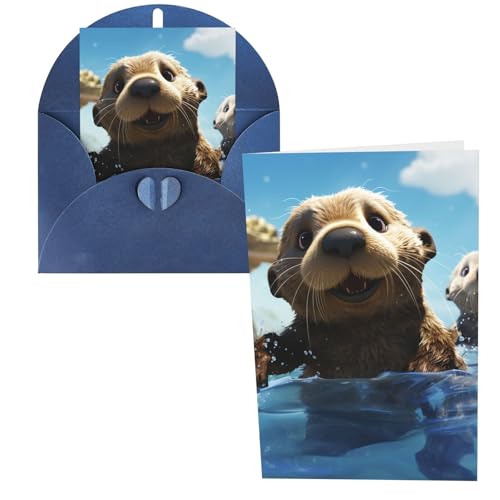 QMNSEHF ラブリーラッコプリント グリーティングカード 封筒付き Thank YouCard Happy Birthdayカード 女性用 男性用 クリスマス ハロウィン 結婚式 ブランク ノートカード あらゆる機会 グリーティングカード 4x6