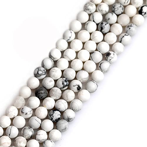 SHGbeads Perles rondes rondes en vrac en forme de quartz fluo 6 mm mat multicolore pour la fabrication de bijoux bricolage fabrication artisanale fournitures artisanales 15 cm Howlite blanche. 6mm Cover