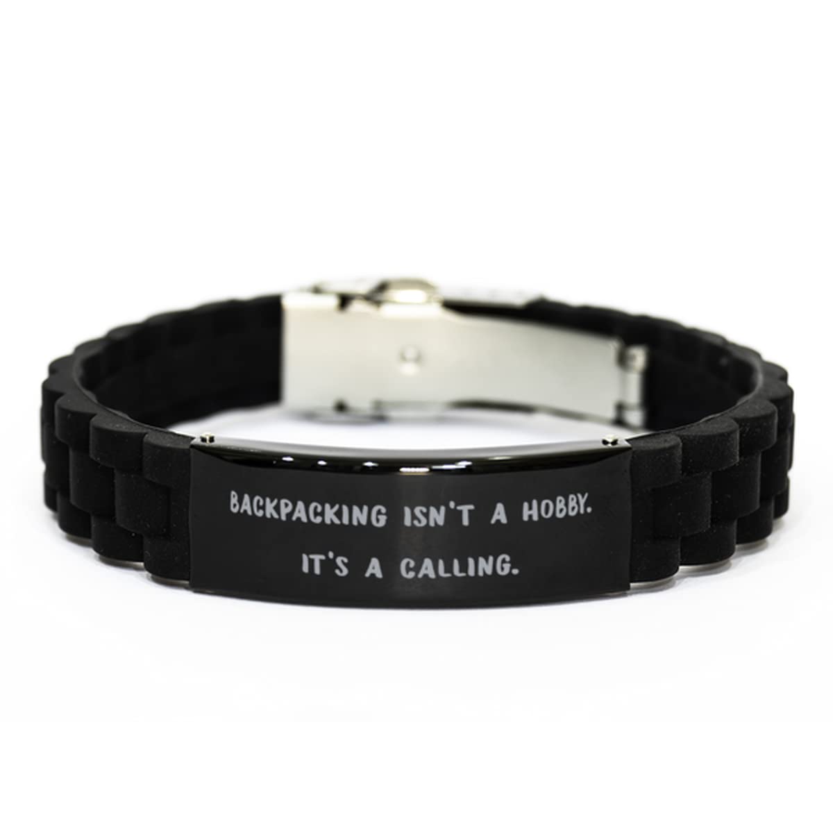 Funny Backpacking Gifts, Backpacking Isn't a Hobby. It's a Calling, Birthday Black Glidelock Clasp Bracelet For Backpacking, Unique backpacking gifts, Unique gifts for backpackers, Best backpacking